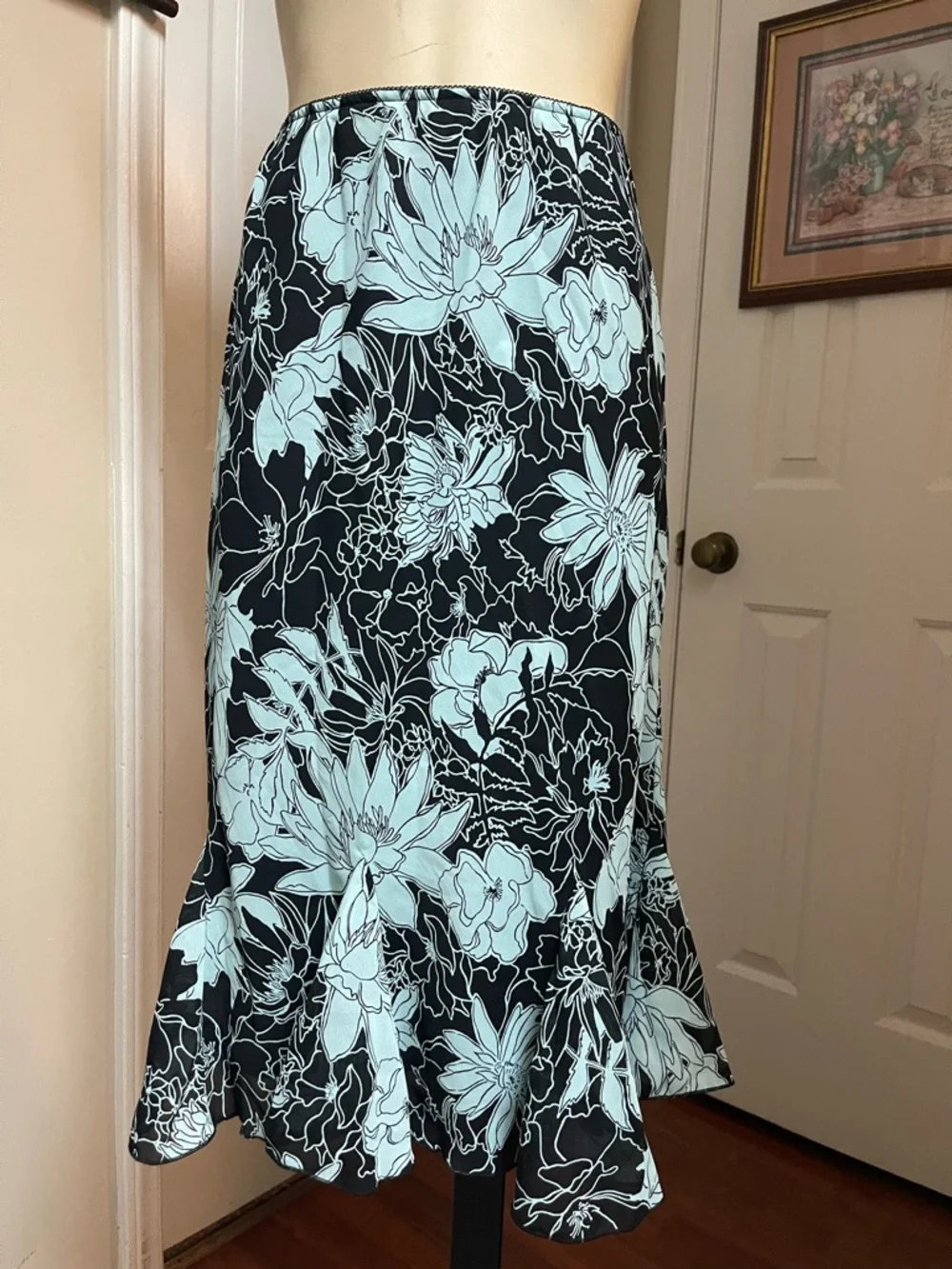 Worthington Black Maxi Skirt with Light Blue Floral Print - Picture 4 of 6